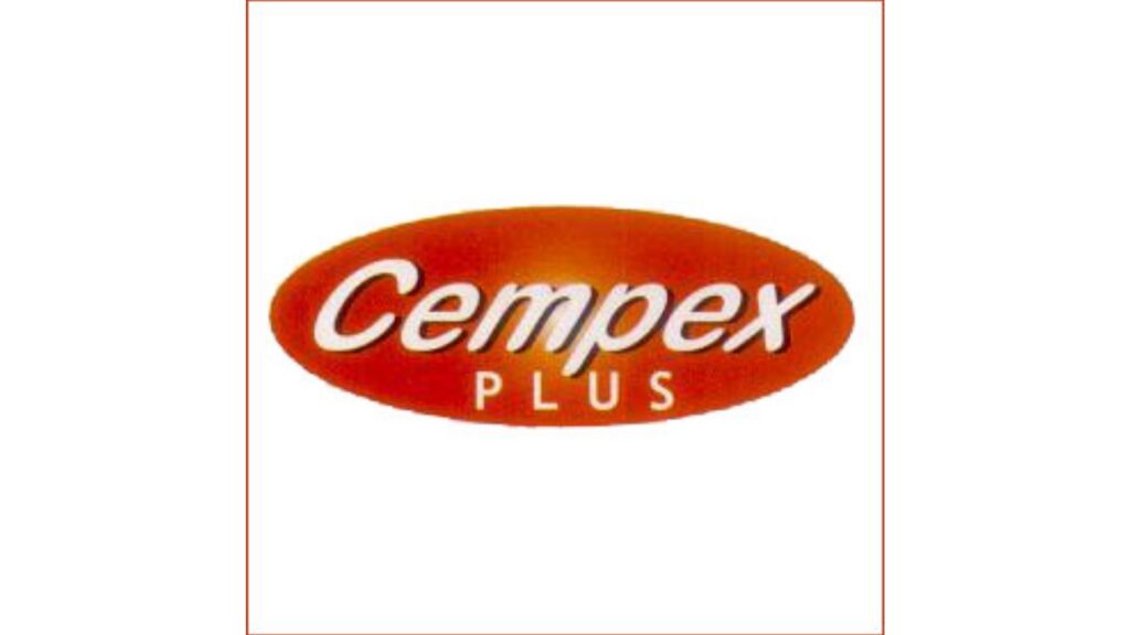 Rood-oranje Cempex Plus-logo op witte achtergrond
