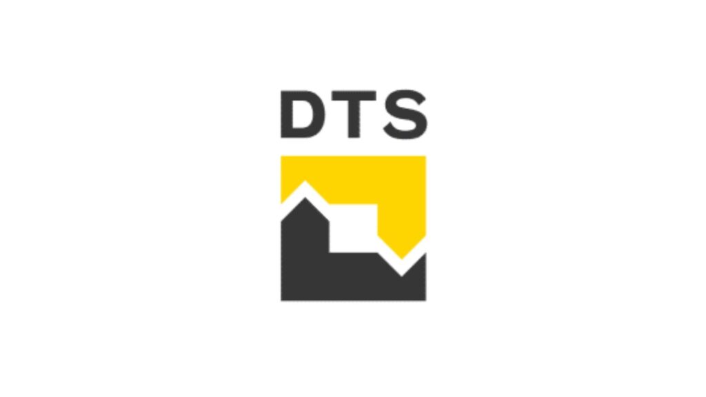 DTS-logo met gele pijl en zwarte grafiek