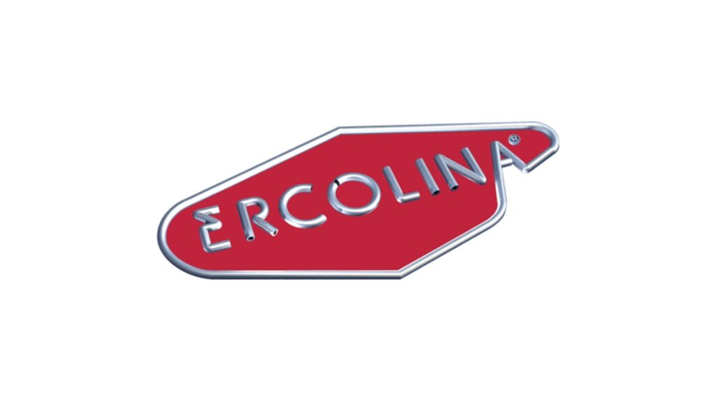 Rood Ercolina-logo met zilverkleurige letters