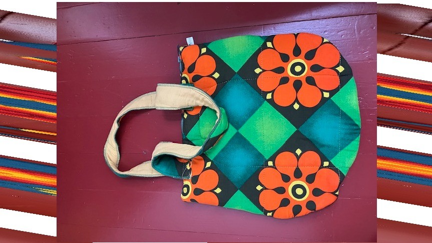 Totebag retro slaapzak groen/oranje