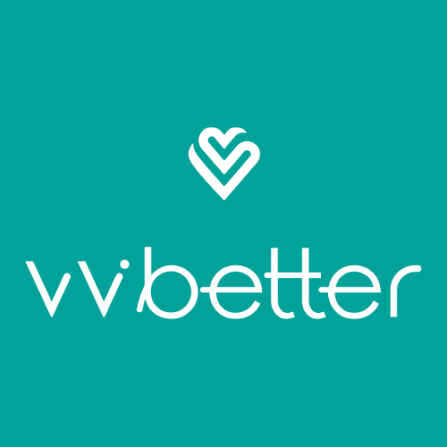 Wit Vvbetter-logo op turquoise achtergrond