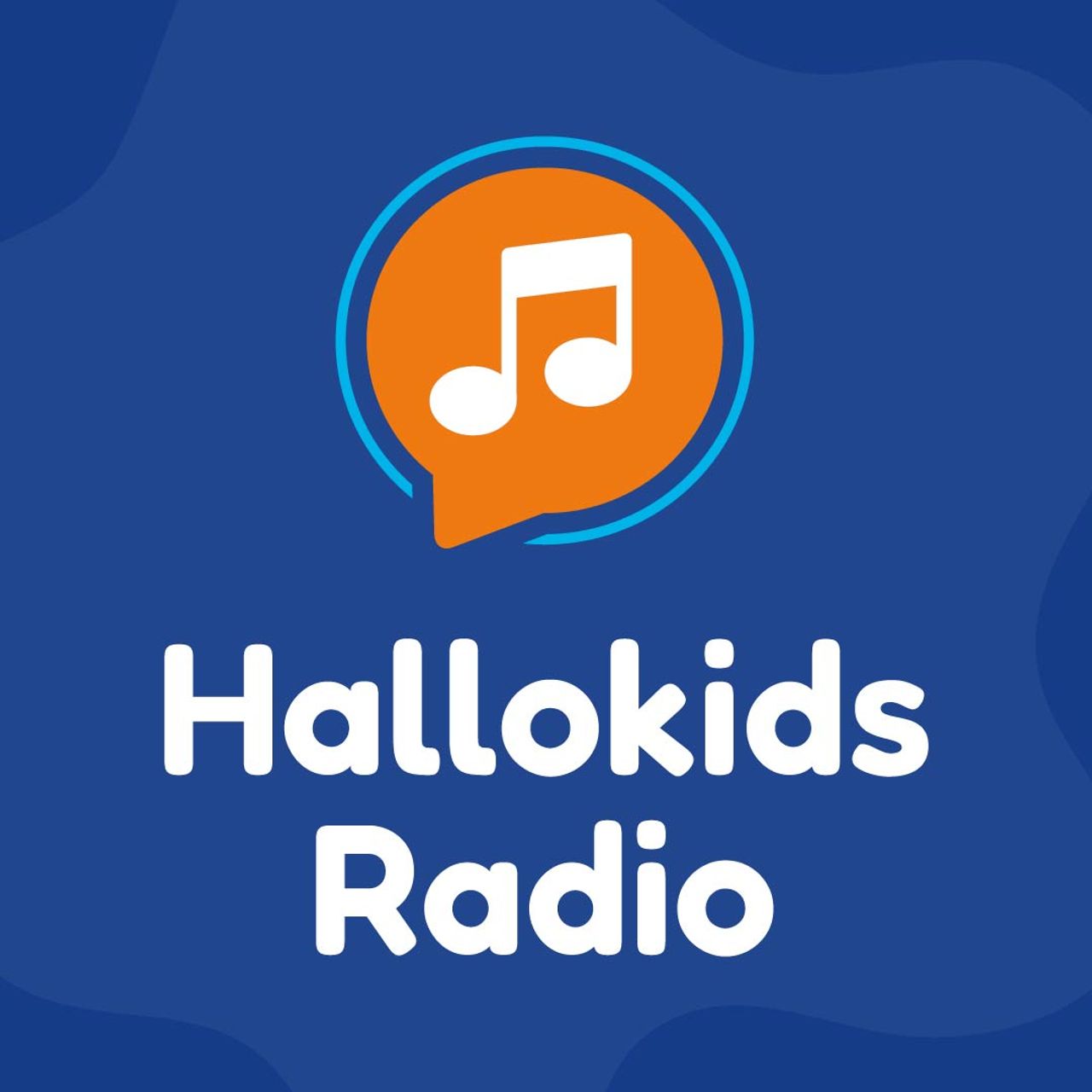 Hallokids Radio-logo met muzieknoot op blauwe achtergrond