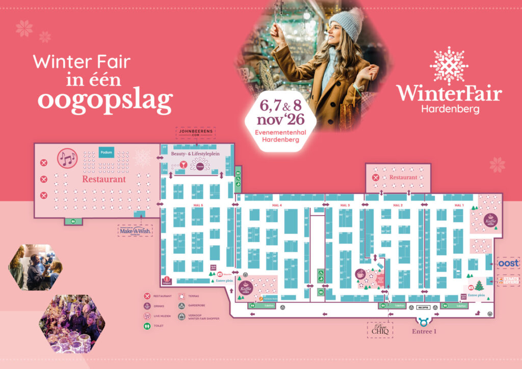 Plattegrond van WinterFair Hardenberg met hallen en voorzieningen