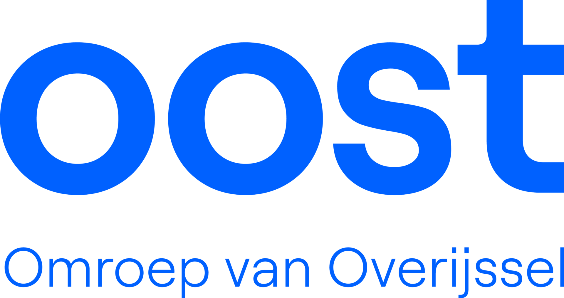 Blauw Oost-logo met tekst Omroep van Overijssel