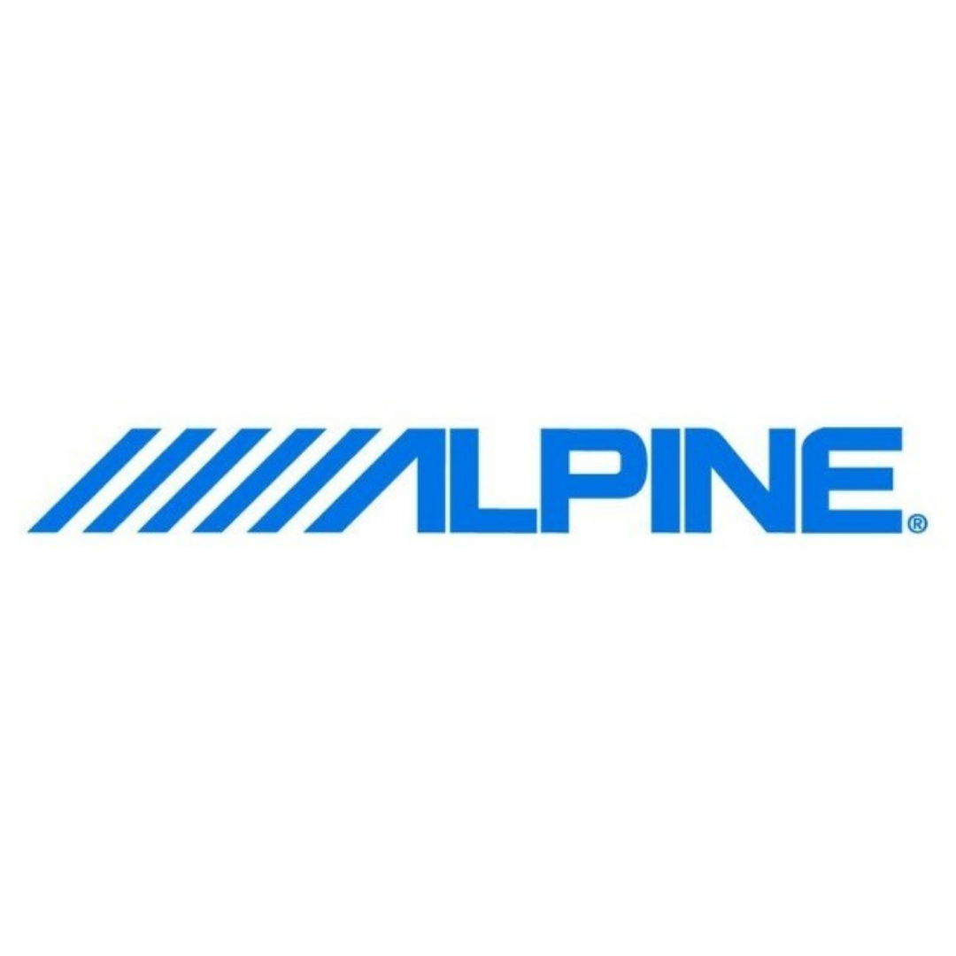 Blauw Alpine-logo op witte achtergrond