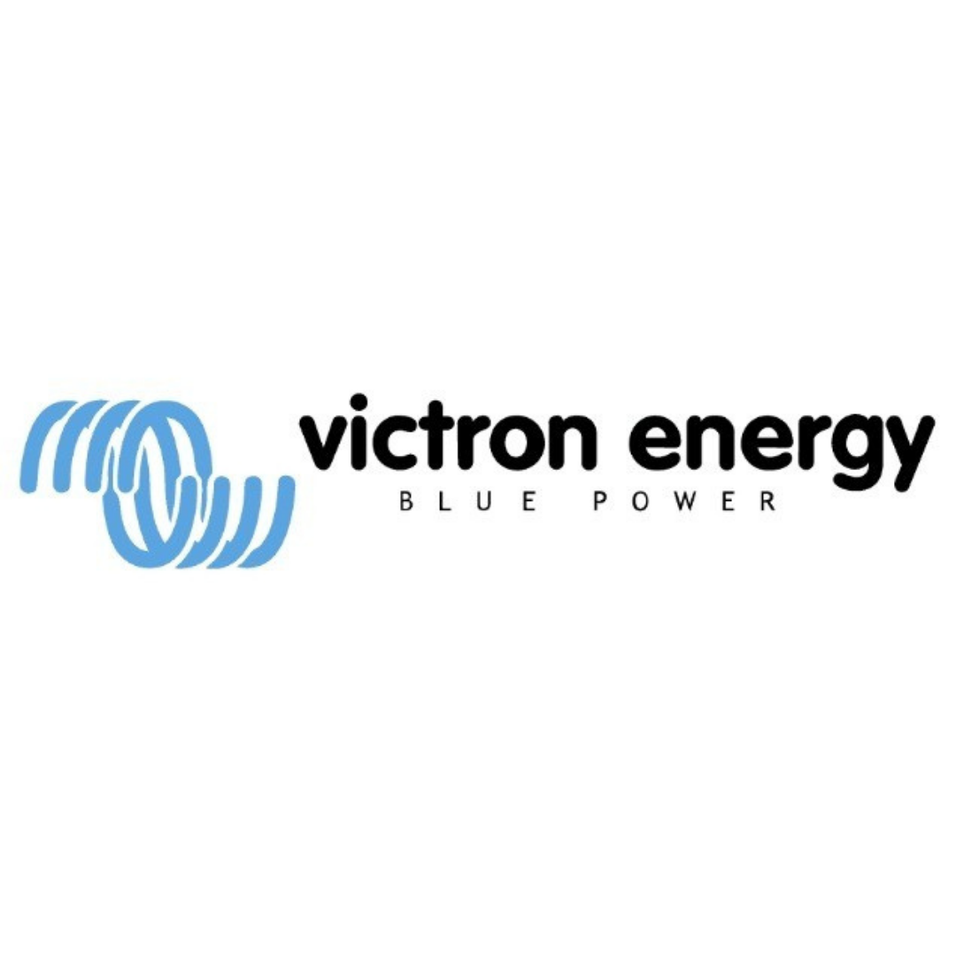 Logo van Victron Energy met blauwe vingerafdruk