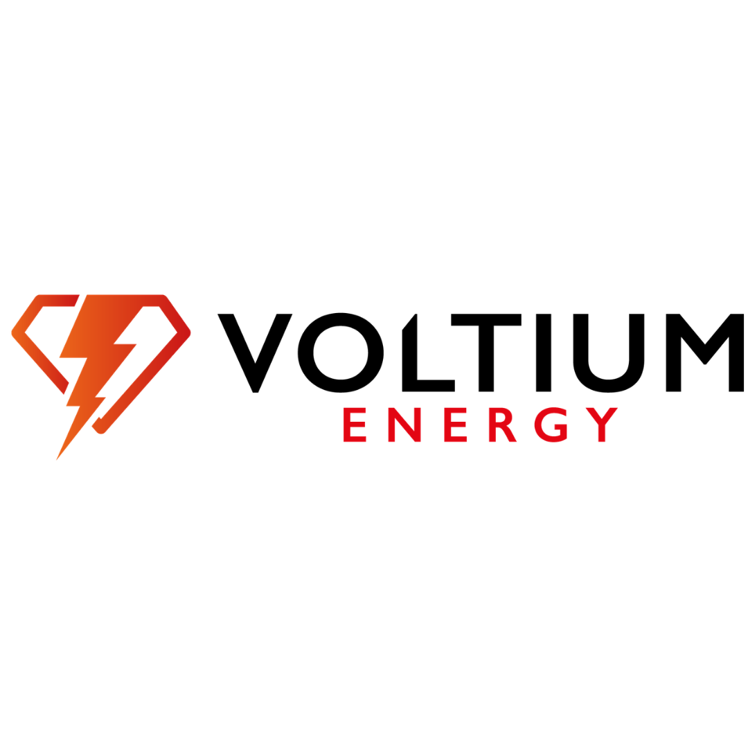 Logo van Voltium Energy met oranje bliksemschicht