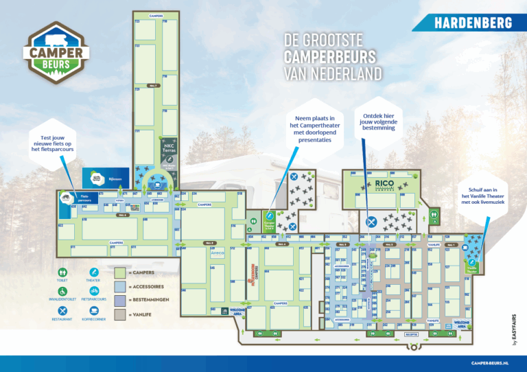 Plattegrond van Camperbeurs Hardenberg met hallen en voorzieningen