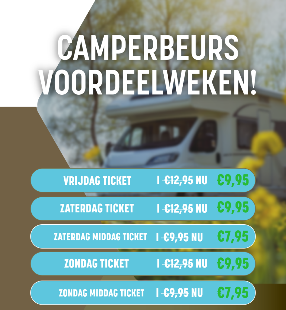 Poster met camperbeurs-weekendtickets in de aanbieding