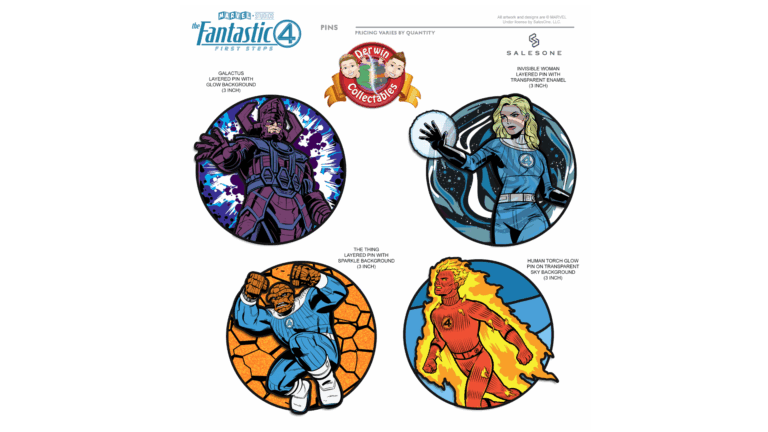 🔥 The exclusive Fantastic Four pin set at Derwin Collectables is complete! 5 pins: Mister Fantastic, Human Torch, Invisible Woman, The Thing & glow-in-the-dark Galactus. Only 300 available! ✨💥