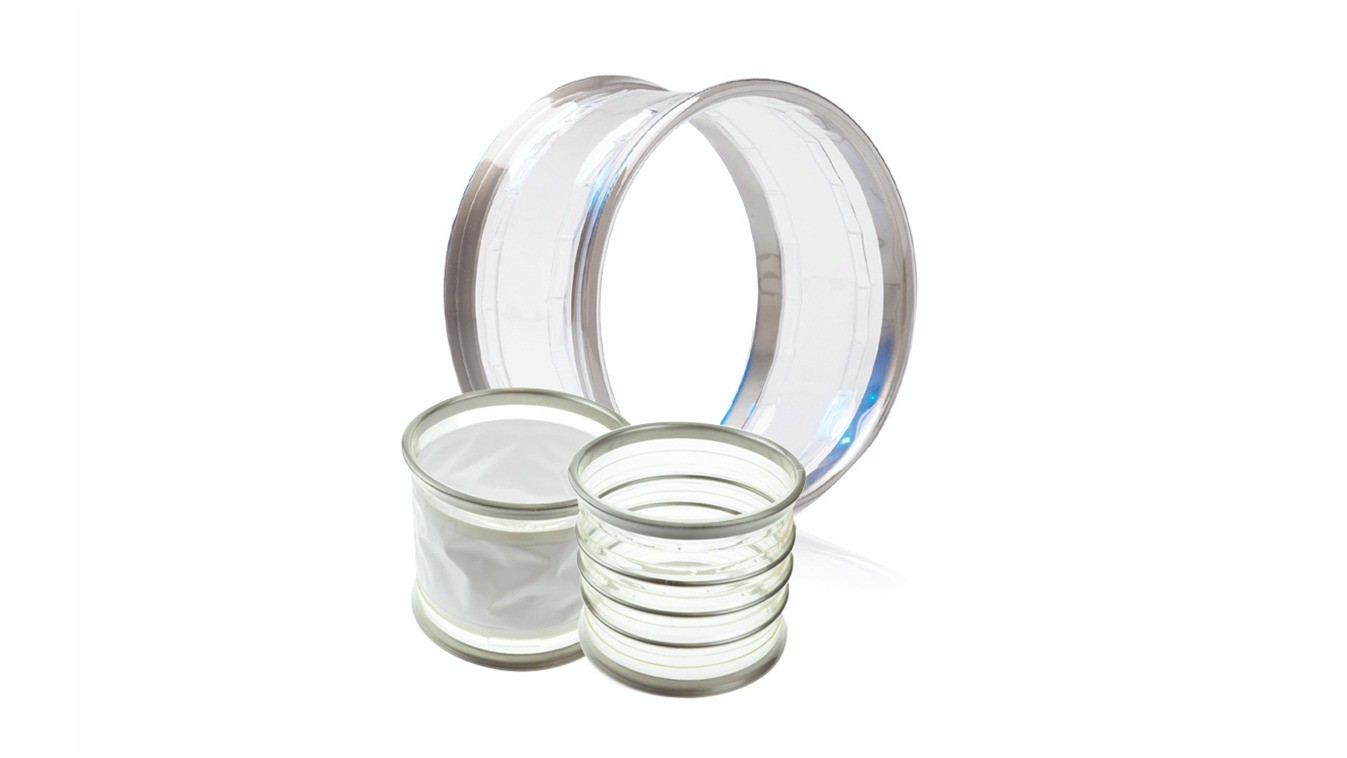 Connections for inspection, for channeling, for bagging, vibration dampers, for offset compensation