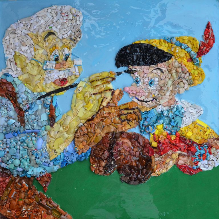 Pinocchio & Geppetto - oggetti e resina su tavola - 80 x 80 cm - 2016