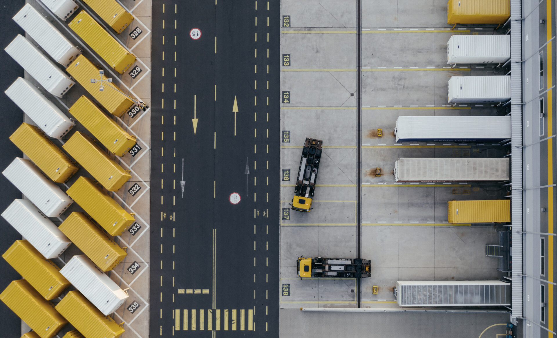 Aerial view of the distribution center, drone photography of the