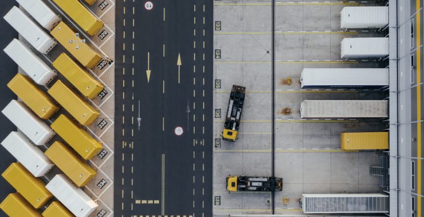 Aerial view of the distribution center, drone photography of the