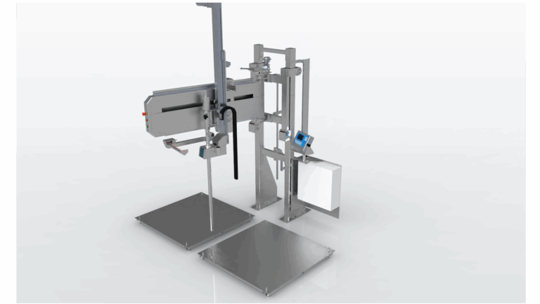 Semi-automatische palletized drum/IBC filler met dual scale optie.