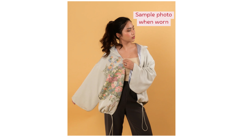 Upcycled Kimono Hoodie Light Blue Fully embroidered