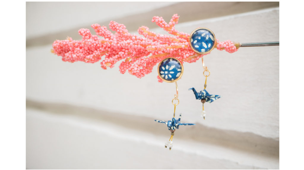 Crane Origami with Cabochon Earrings