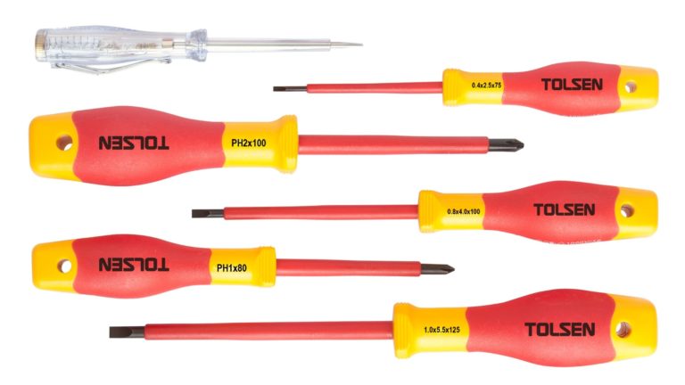 VDE Schroevendraaierset 6-delig – VDE Sleufschroevendraaiers – VDE Kruiskopschroevendraaiers – Spanningzoeker