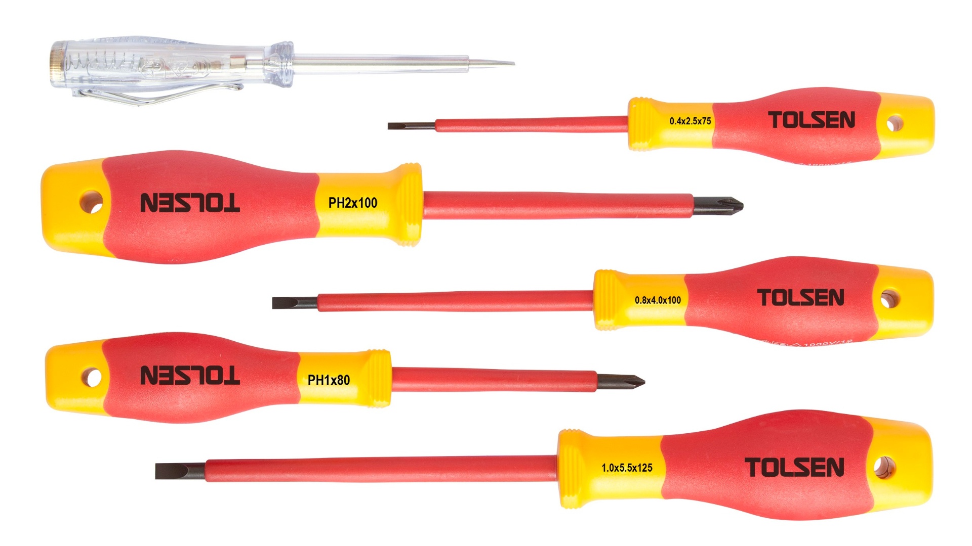 VDE Schroevendraaierset 6-delig – VDE Sleufschroevendraaiers – VDE Kruiskopschroevendraaiers – Spanningzoeker