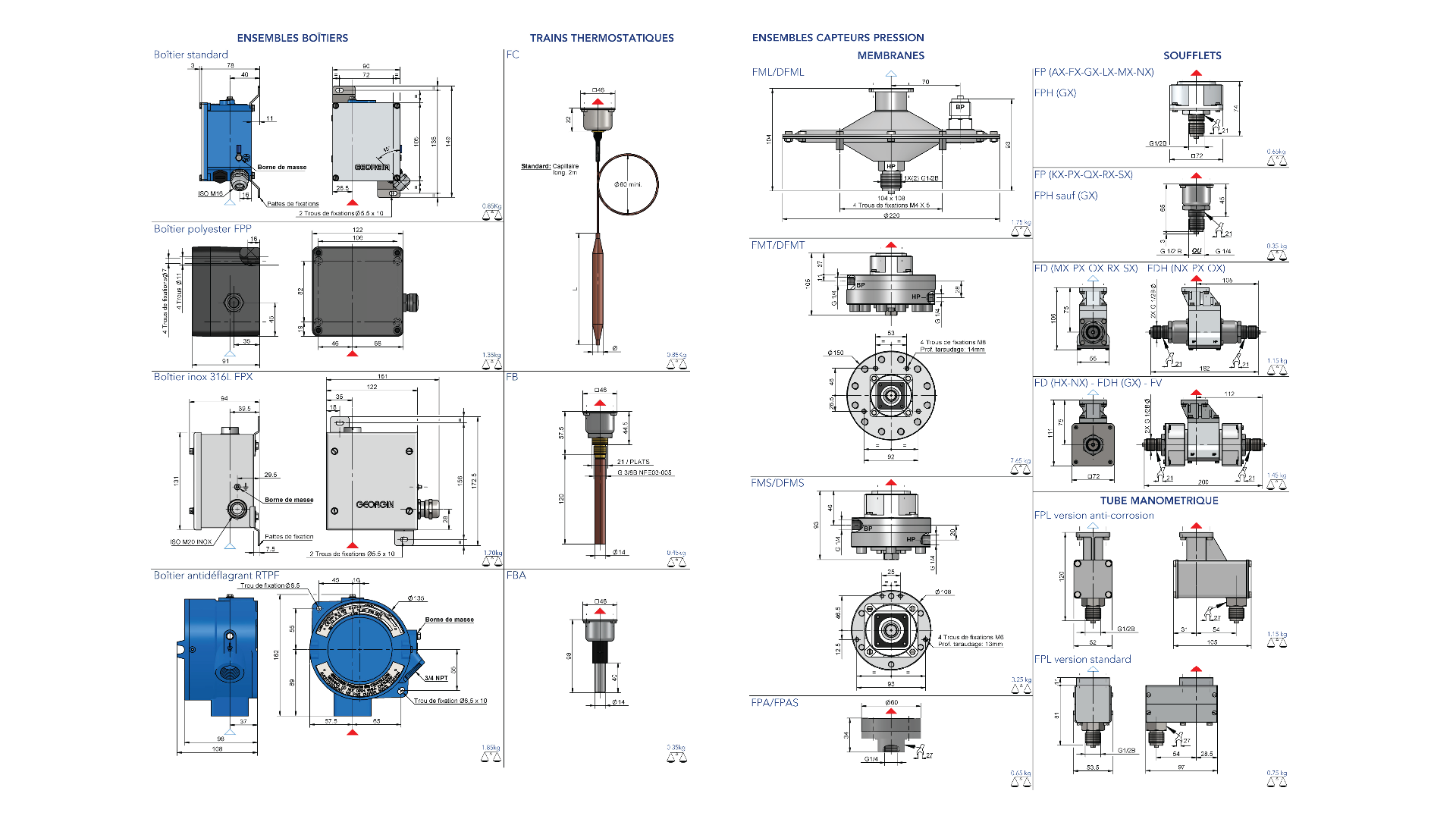 Georgin biedt verschillende types F-serie drukschakelaars en thermostaatbehuizingen, aangepast aan de meest veeleisende omgevingen, atmosferen en bedrijfsomstandigheden.