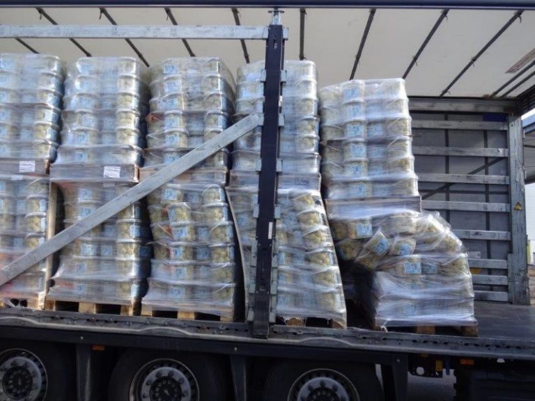 Ladingzekering van producten op pallets strenger