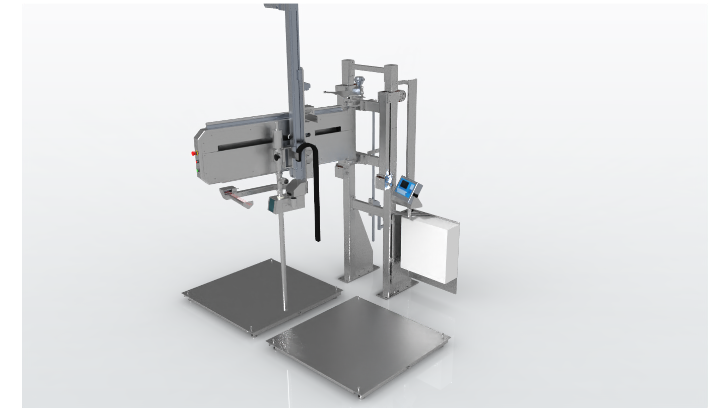 Semi-automatische palletized drum/IBC filler met dual scale optie.