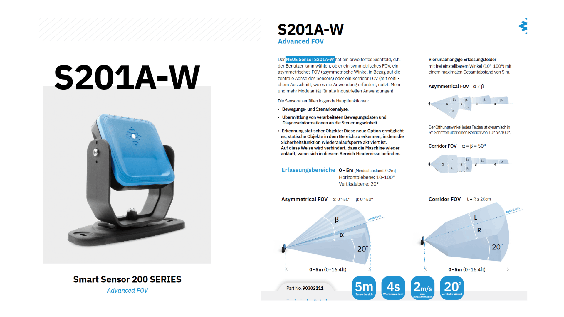 Der neue Radarsensor S201A-W mit erweitertem Sichtfeld