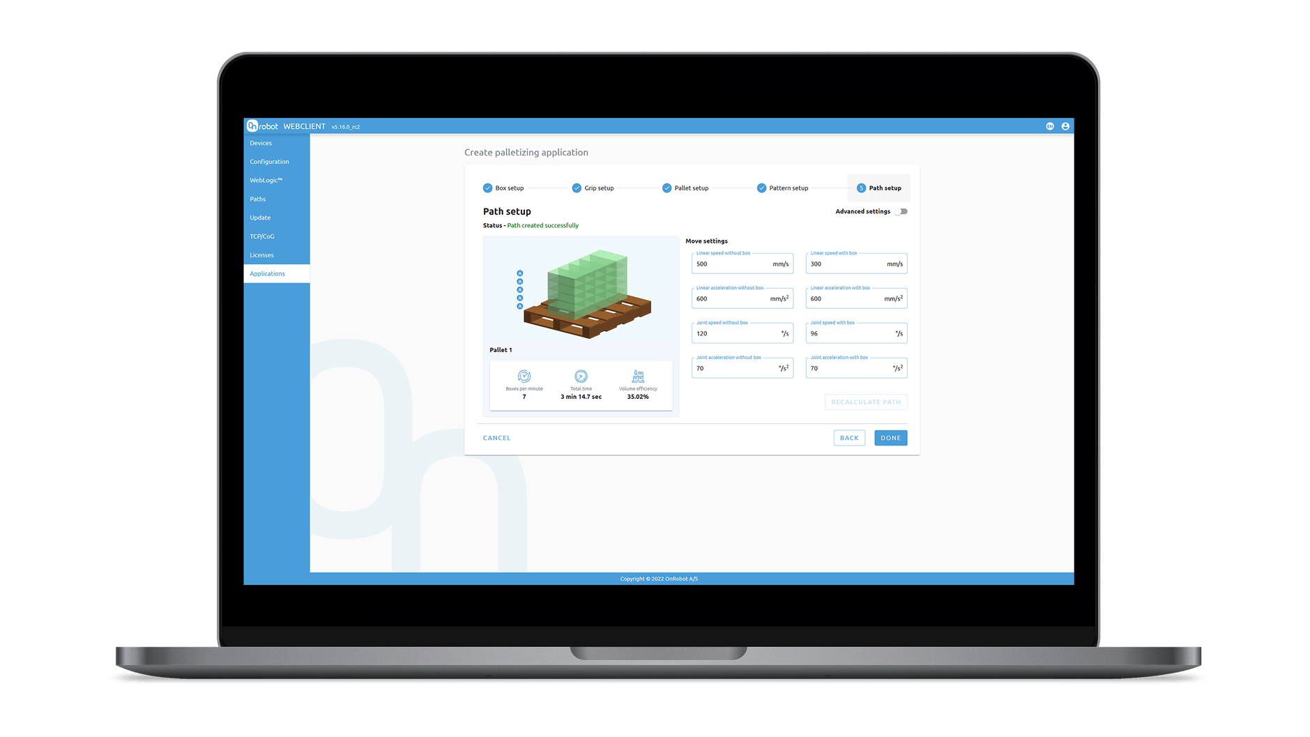 OnRobot Palletizing software