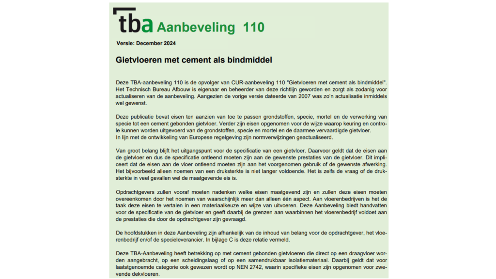 TBA-Aanbeveling 110 Gietvloeren met cement als bindmiddel