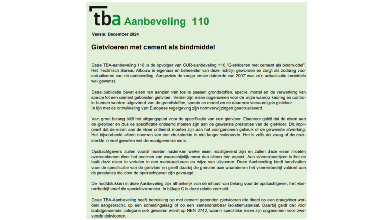 TBA-Aanbeveling 110 Gietvloeren met cement als bindmiddel
