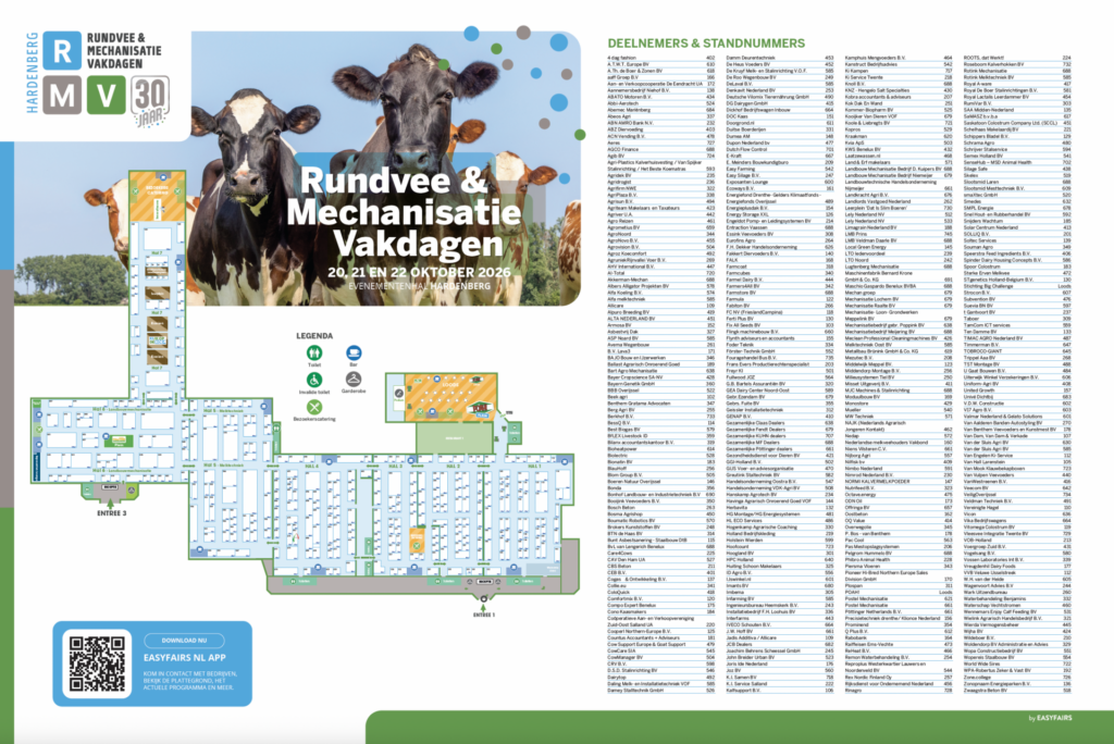 Plattegrond en deelnemerslijst Rundvee & Mechanisatie Vakdagen 2026