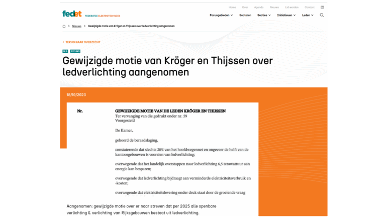 Gewijzigde motie van Kröger en Thijssen over ledverlichting aangenomen