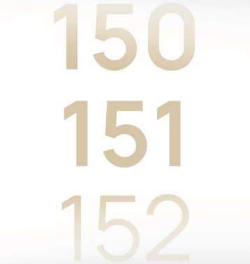 Beige cijfers 150, 151 en 152 op witte achtergrond