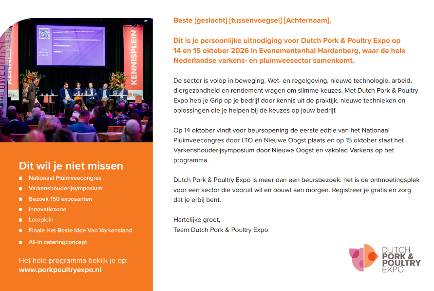 Uitnodiging Dutch Pork & Poultry Expo met congresfoto