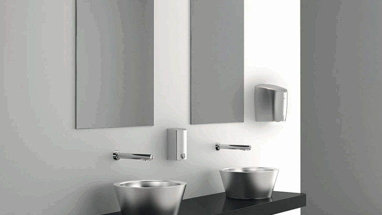 rvs handendroger met verborgen knop voor hete of koude lucht.