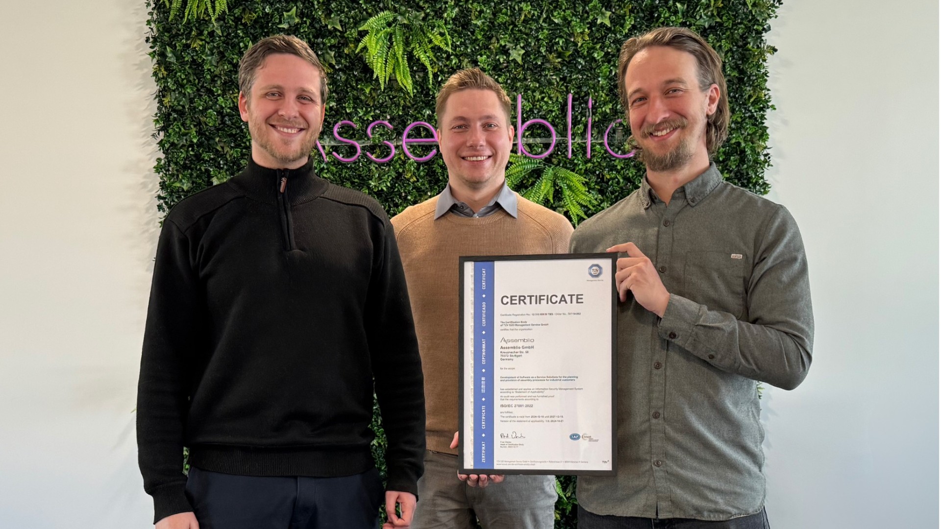 Assemblio erhält ISO 27001-Zertifikat