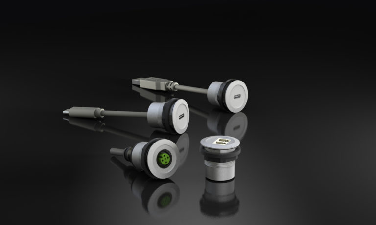 Panel mount jacks with fibre optic and M12 connections