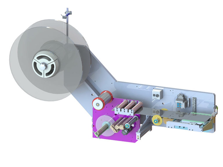 topex label dispenser for separating compression pads for battery assembly