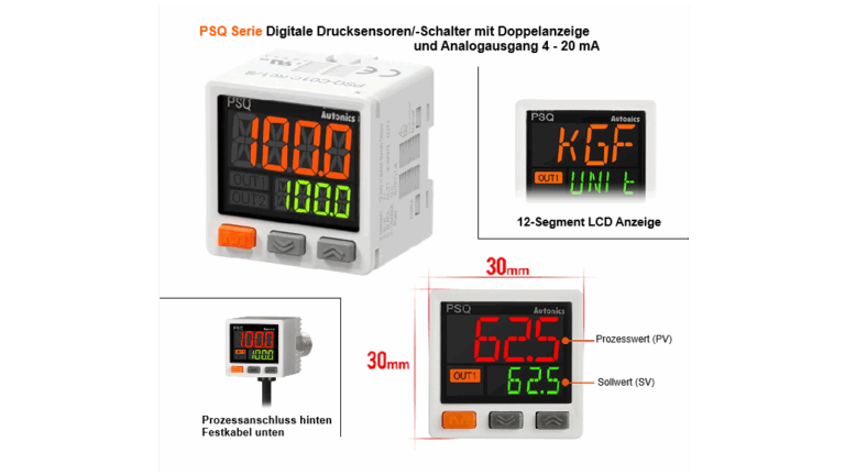 PSQ Series : Dual Display Digital Pressure Sensors