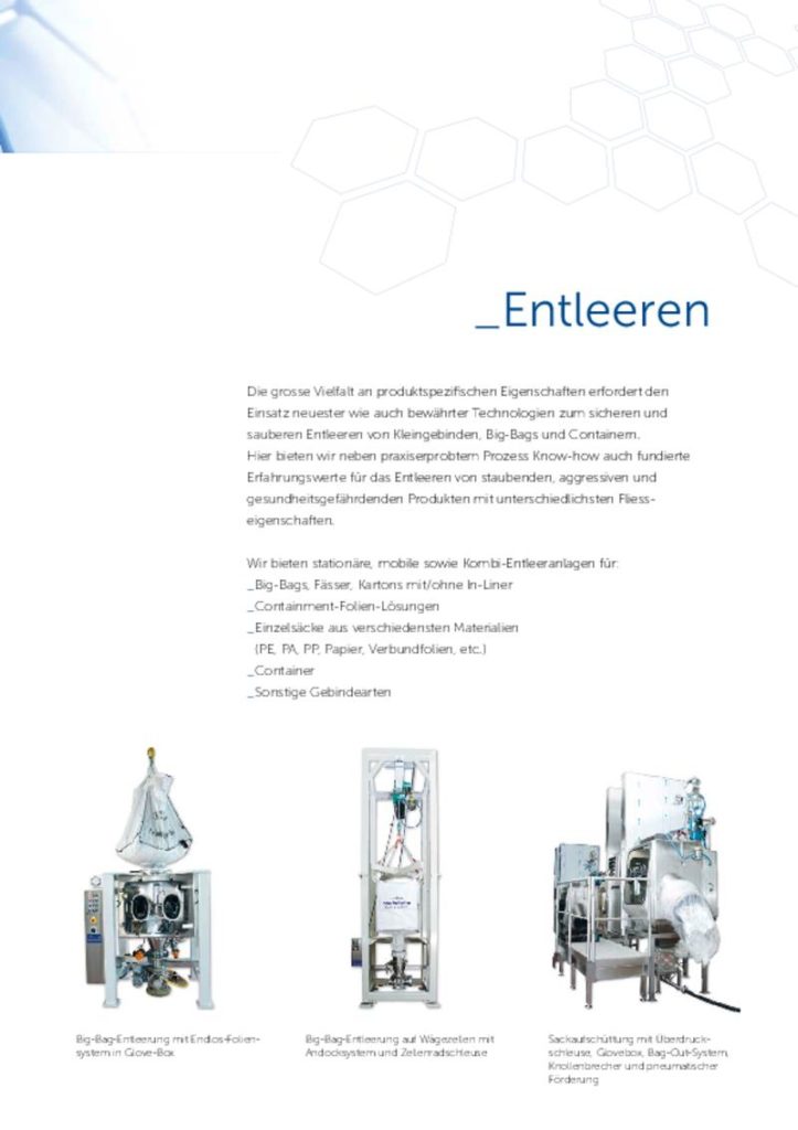 Entleeren von Kleingebinden, Big-Bags und Containern