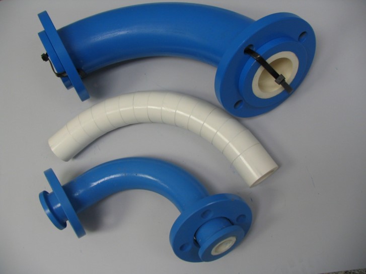 Pipes and bends lined with ceramic for pneumatic transport system.
