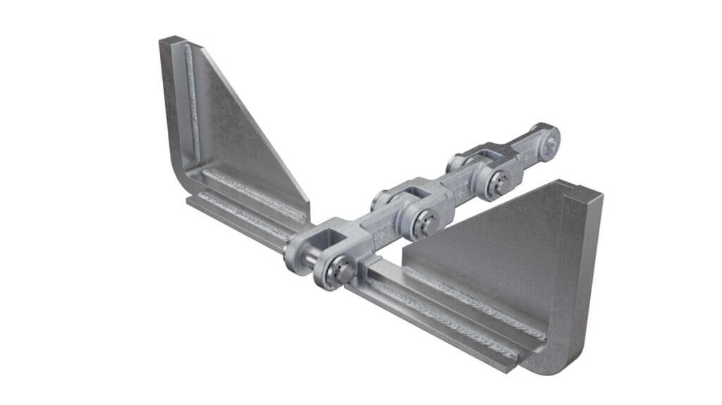 Single-strand link chain with U-link and filler plate