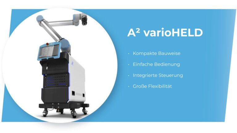 A² varioHELD: A solid basis for your process automation. Robot up to 30 kg payload, Integrated area scanner, Ergonomically integrated controller, Optional docking station .