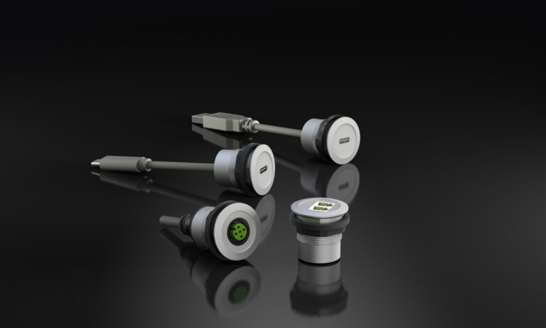 Einbaubuchsen mit Lichtwellenleiter- und M12-Anschlüssen