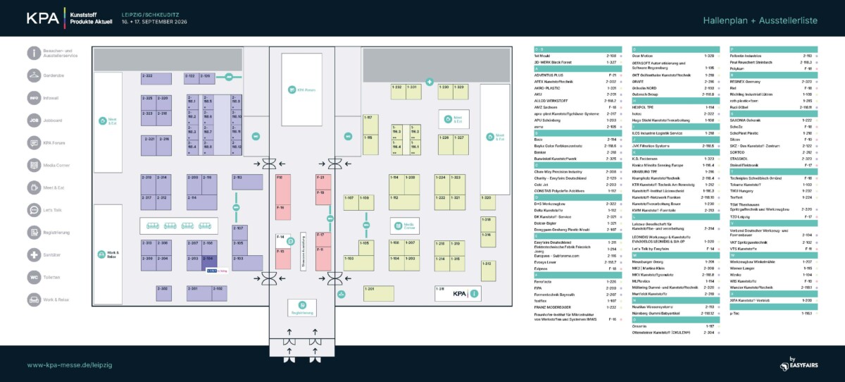 Hallenplan mit Ausstellerliste - KPA Leipzig/Schkeuditz 2026