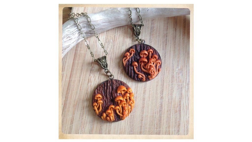Hand-sculpted mushroom pendants