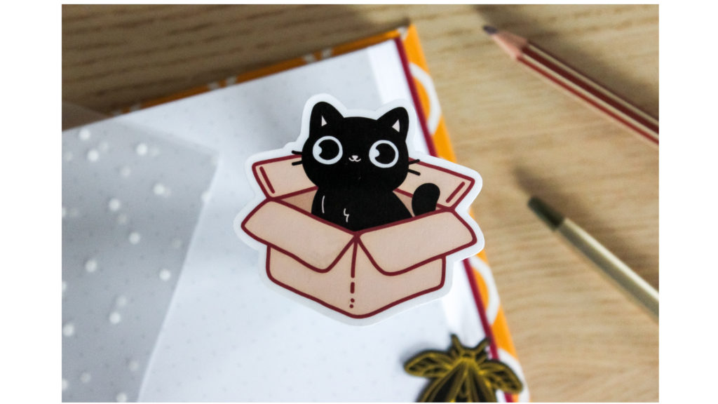 Cute Black Cat in Box – Waterproof Die-cut Sticker