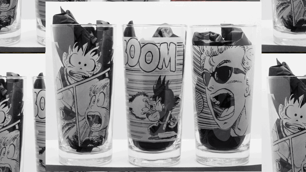 Laser-engraved glassware inspired by manga art