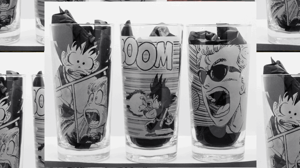 Laser-engraved glassware inspired by manga art