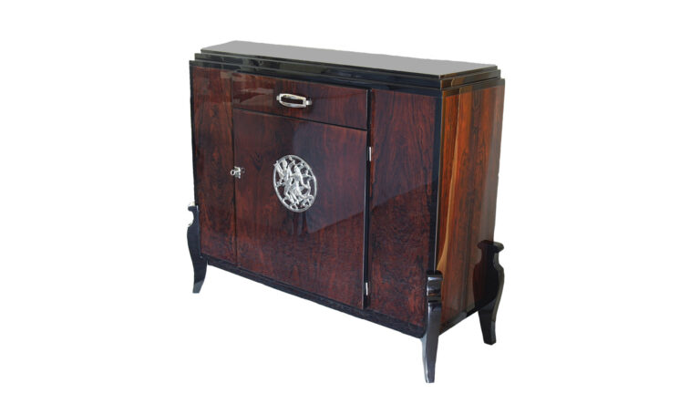 Art-Déco Anrichte, Makassar, Schwarzlack, Frankreich um 1930